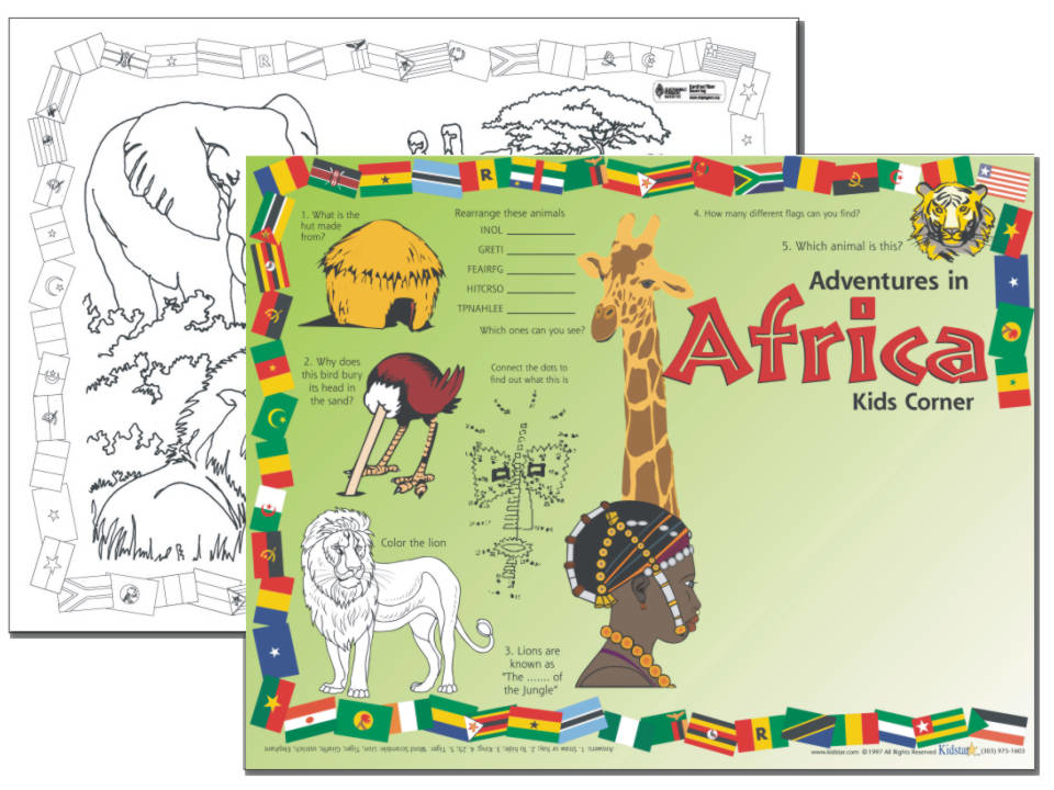 Adventures in Africa Kids Corner Placemat