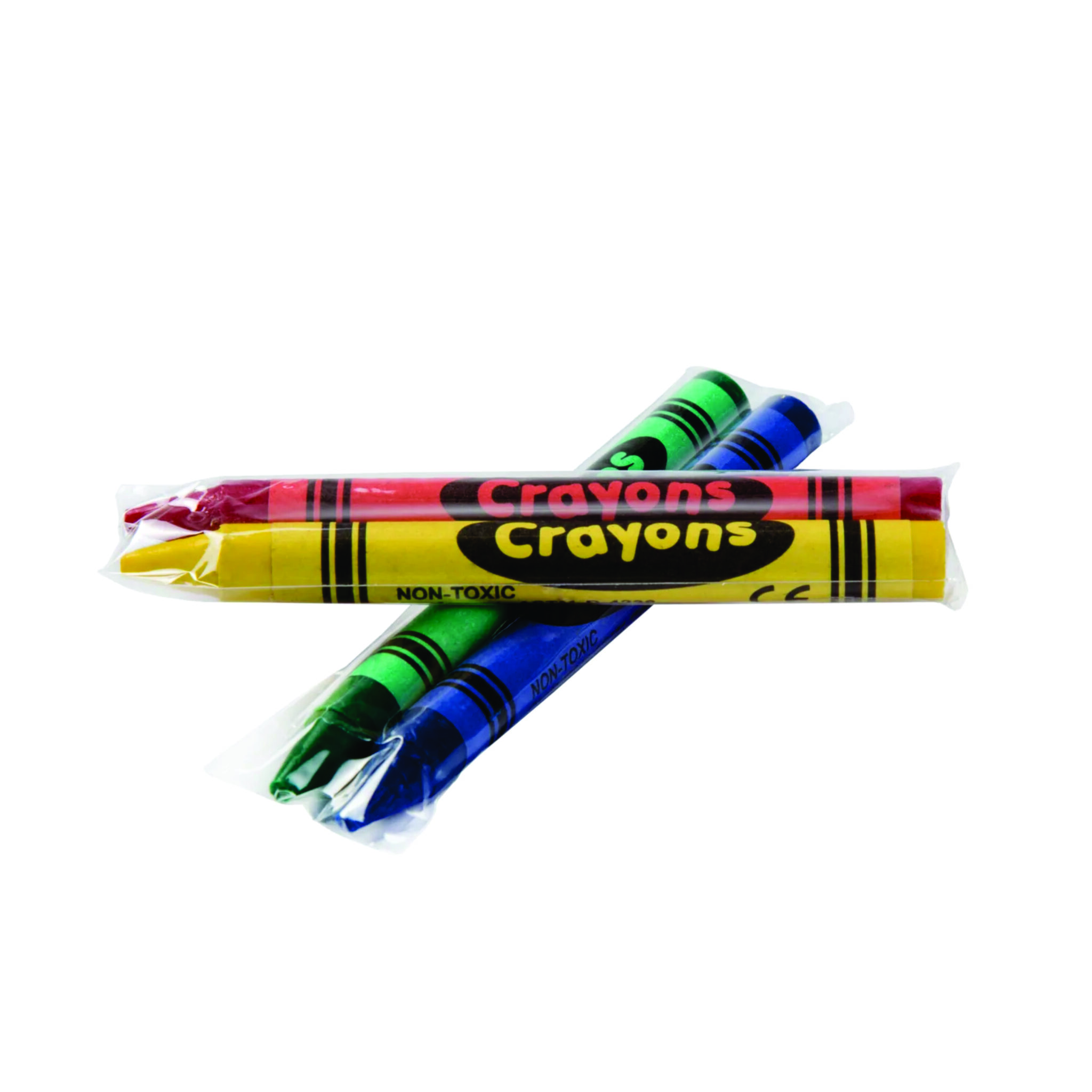 Two-Pack Wax Crayons in Cello, 1000 units (500 RD-YW, 500 BL-GR)